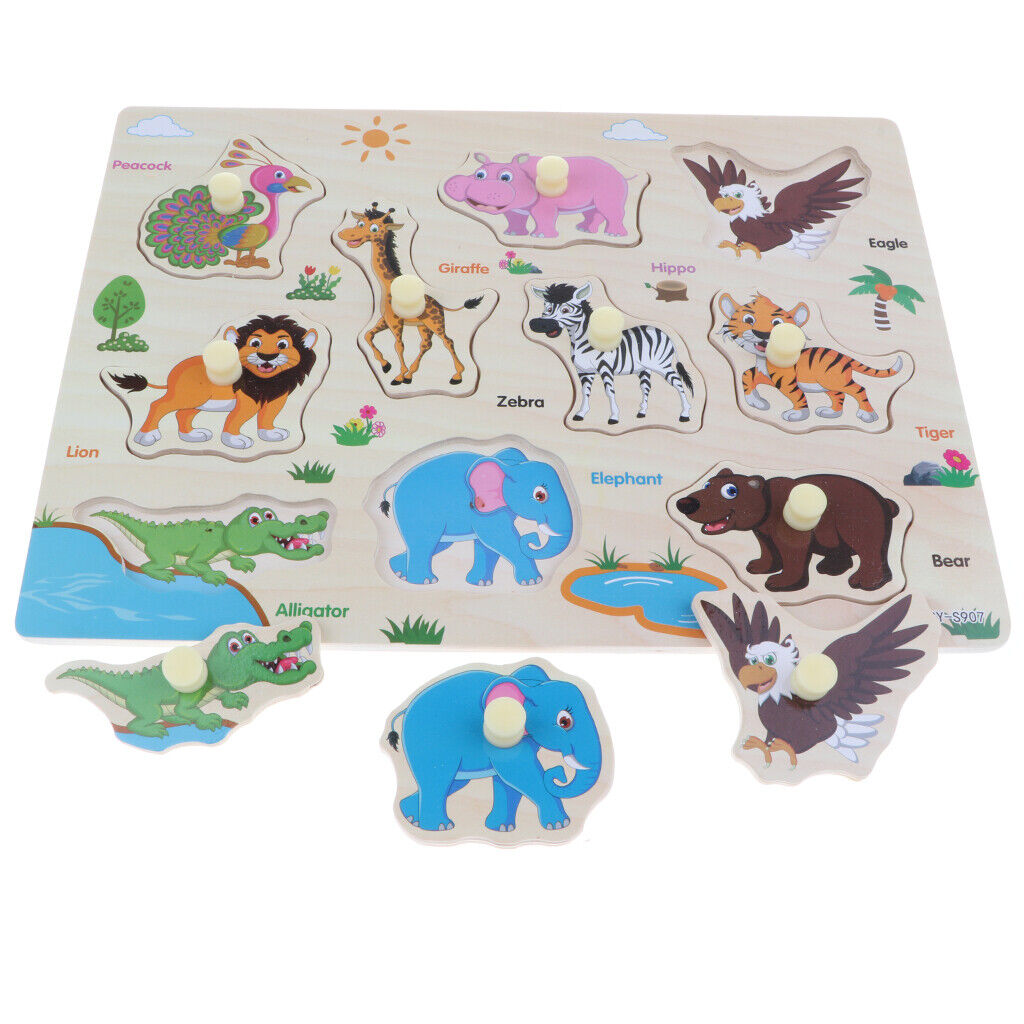 2 Pack Wooden Peg Puzzle  Preschool Educational  & Farm Animals