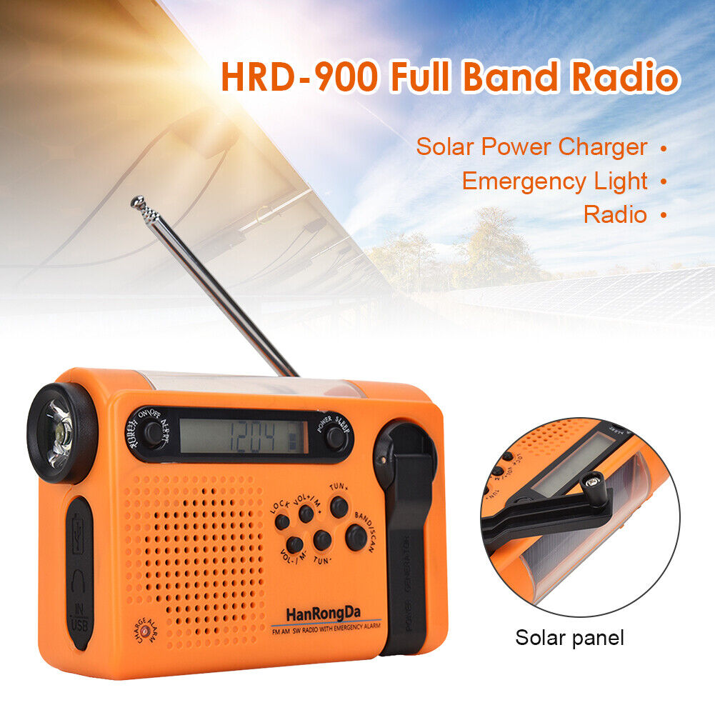 Portable Solar Full Band Radio FM AM LED Flashlight Power Bank Radiogram