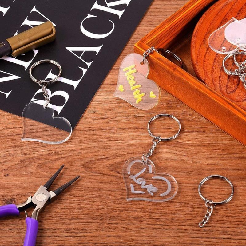 90Pcs Acrylic Discs Clear Heart Keychain Blanks Charms Colourful Tassel Key Ring