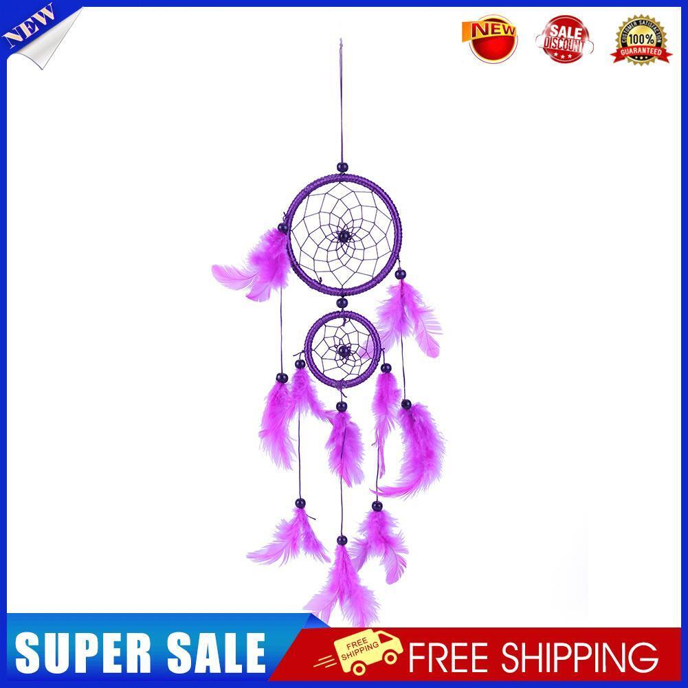 Double Ring Purple Feather Dream Catcher Wall Hanging Home Car Decor Craft