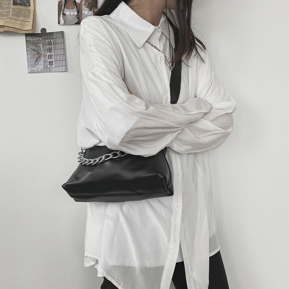 Solid Color PU Crossbody Bags Women Elegant Chain Portable Shoulder Handbag