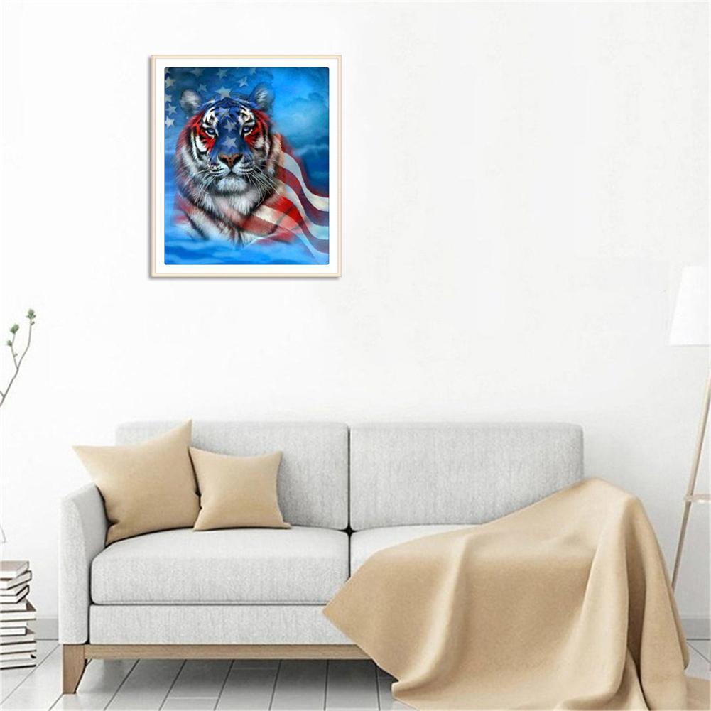The US Flag Tiger 5D Full Drill Round Diamond Painting Embroidery Kits Gift