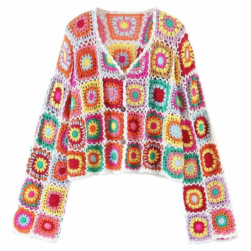 Boho Hollow Out Floral Sweater Women Crochet Cardigan Summer for Dating Shopping
