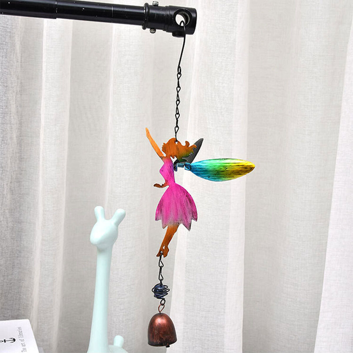 Fairy Angel Wind Chimes Metal Art Wind Bell for Indoor Outdoor Yard (Pink)