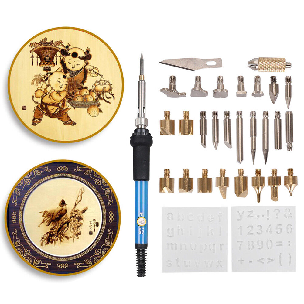 28 in 1 Wood Burning Kit 60W Temp Adjustable Pyrography Soldering Iron (US)