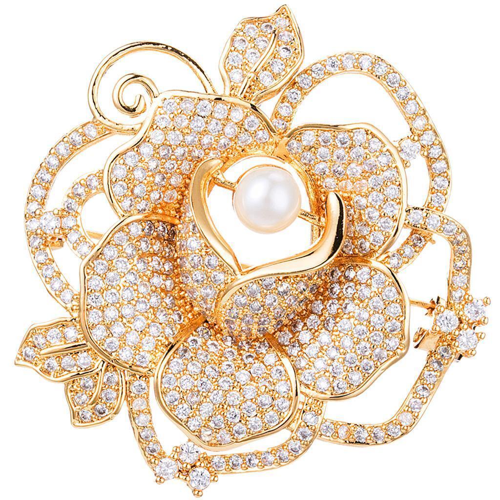 Shining Zircon Crystal Freshwater  Brooch Pin Clothing Accessory