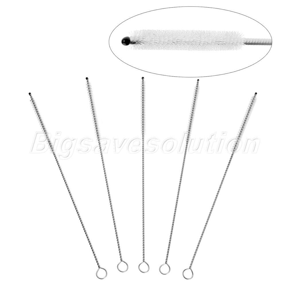 5Pcs Stainless Steel Wire Bold+Nylon Straw Cleaner Brush Pipe Flue Cleaning 18cm