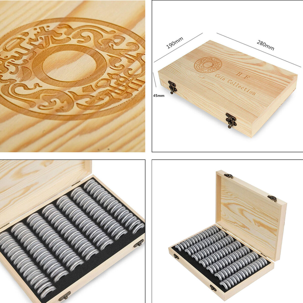 100 PCS   with Foam Gasket Holder Case Wooden Storage Case