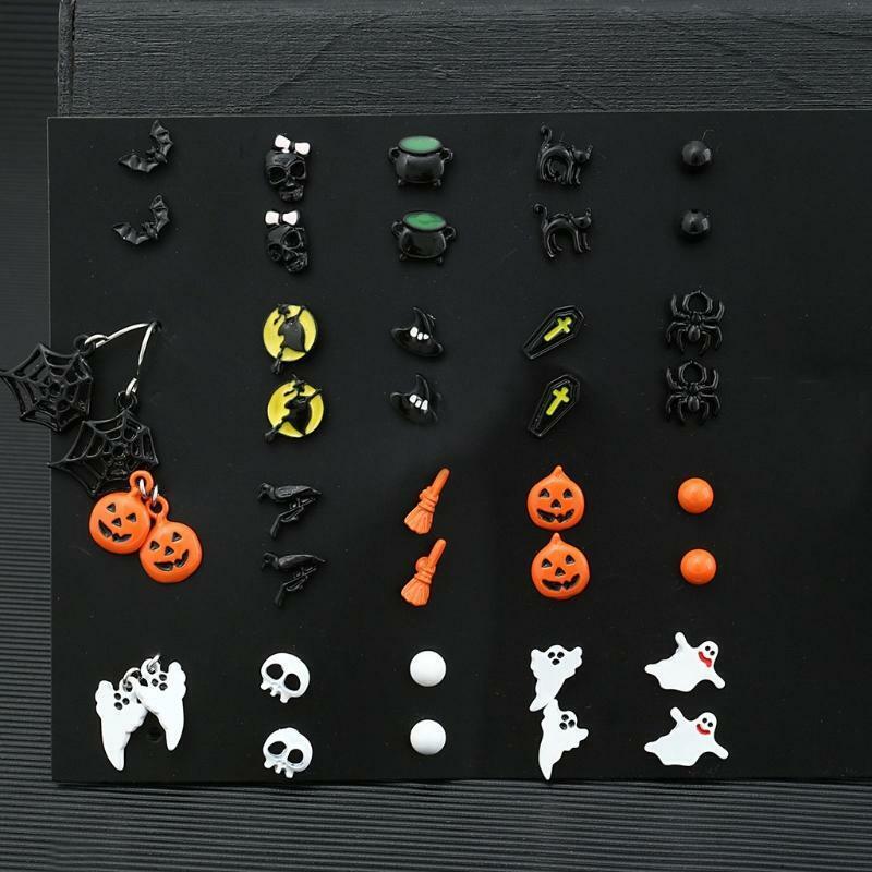 Christmas Halloween Stud Earring Set Women Bat Pumpkin Lamp Spider Web Earrings