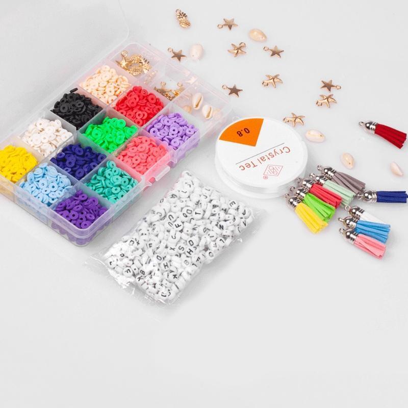 Clay Spacer Beads Bracelets Necklace Earring DIY Craft Kit with Pendant