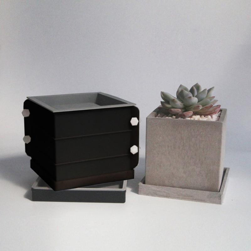 10cm Square Double-layer Flower Pot Mould + Double-layer Tray Mould Set