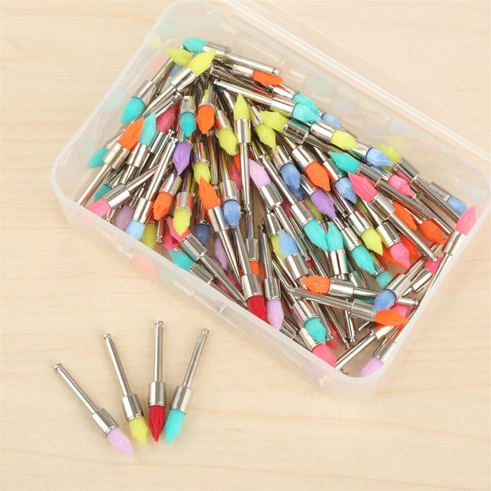100pcs Mixed Color Dental Prophy Brushes Polishing Taperd Polisher Copper Nylon
