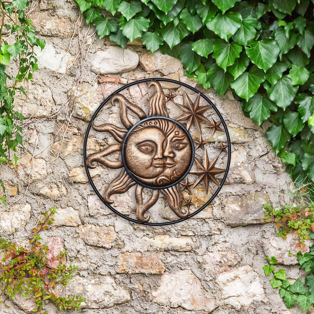 Wrought Iron Sun Moon Wall Art Sculpture Living Room Home Garden Decoration