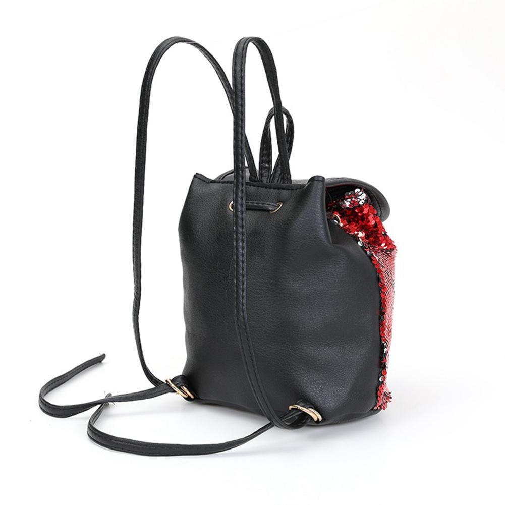 Fashion Girls Sequins Backpack Preppy School Bags Drawstring Bag Gift (Red)