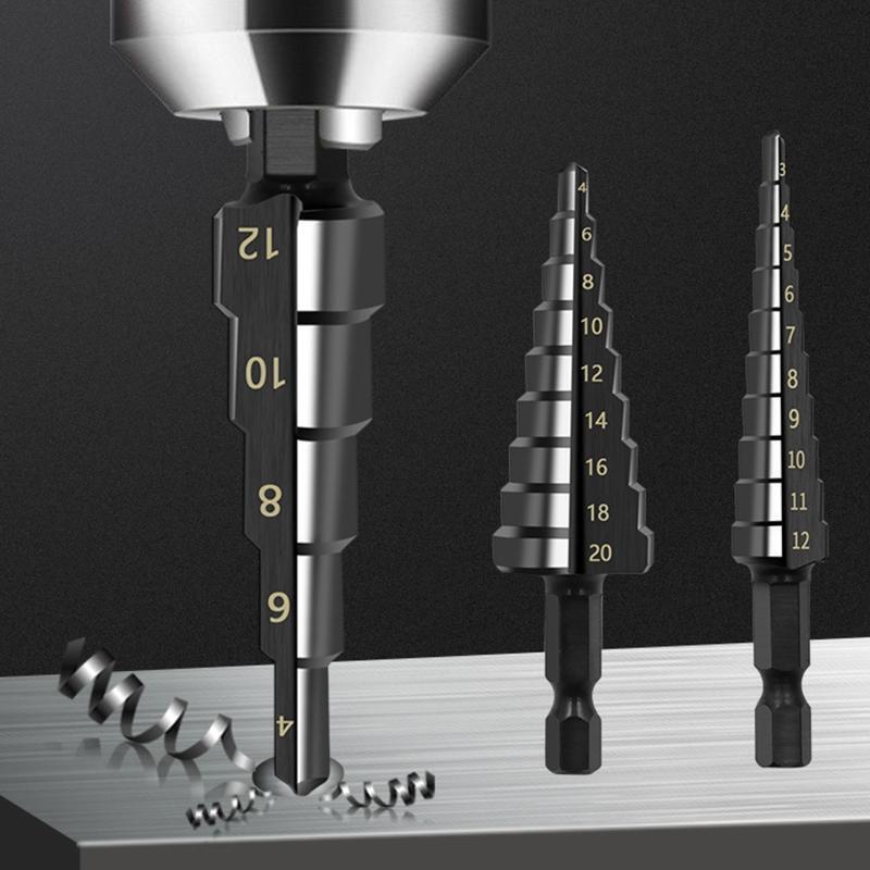 3Pc High Speed Steel Step Drill Bit Set Metric 3-12mm/4-12mm/4-20mm for Drilling