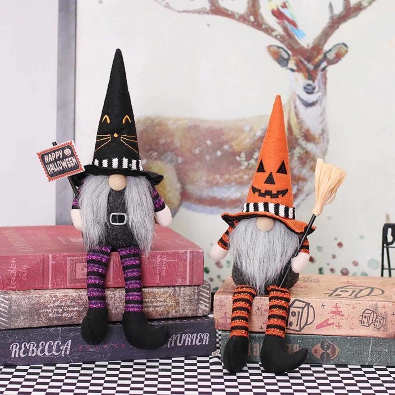Halloween Long Legs Gnomes 1Pair Holding Broom Children Kids Present