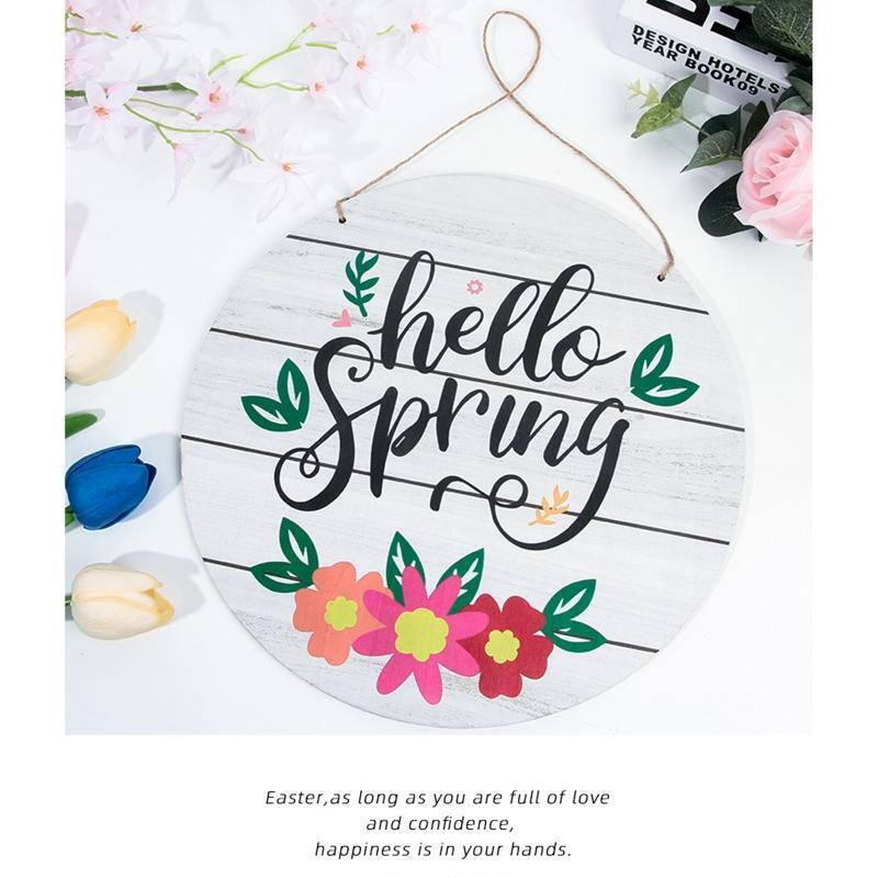 12 Inch Hello Spring Sign Wooden Rustic Front Door Hanger Festival Wall Hanging