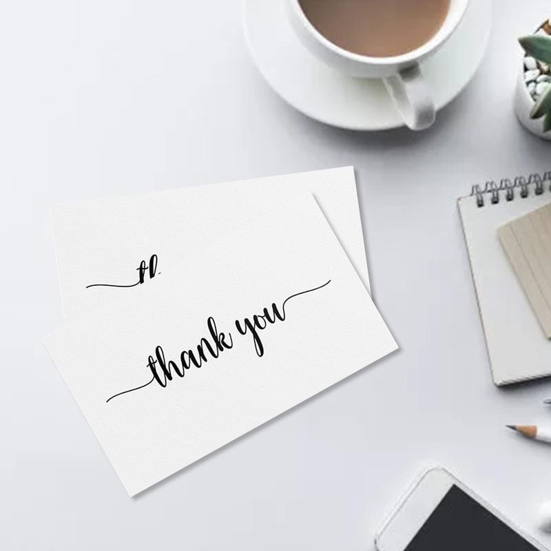 White Thank You Cards 50Pcs Message Greeting Black Letters Note Card
