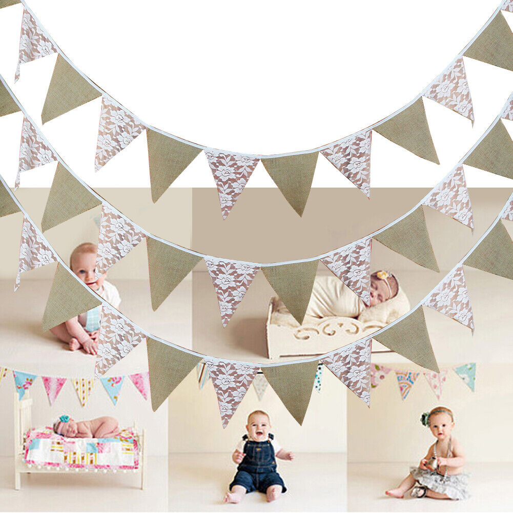 12 Flags Rose Leaves White Lace Party Wedding Pennant Bunting Banner Decor-
