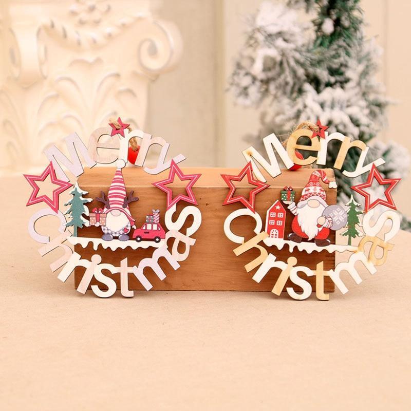 Christmas Wooden Wreath Pendants Set of 2 Creative Hanging Wood Crafts