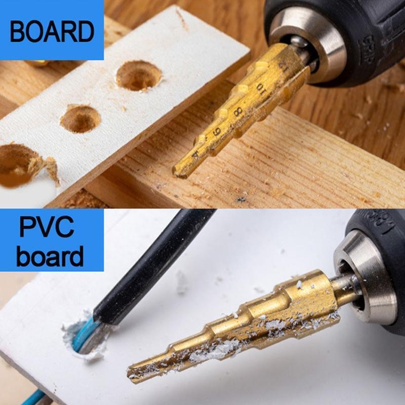 3 Pcs HSS Titanium Coated Step Drill Bit Set for Home DIY Power Drills Durable
