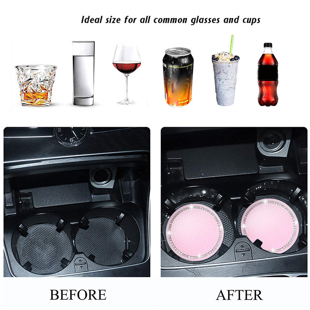 2pcs Car Universal Rhinestones Cup Coaster Anti-Slip Water Cup Pad (Pink)