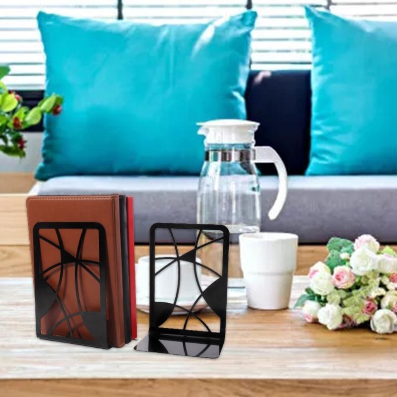 1 Pair Hollow-out Book Ends for Book Shelves Rose-like Metal Bookend Book Holder