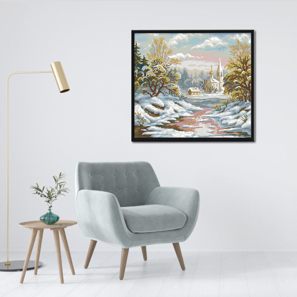 Full Embroidery Kit 14CT DIY First Snow Stamped Cross Stitch Art Needlework