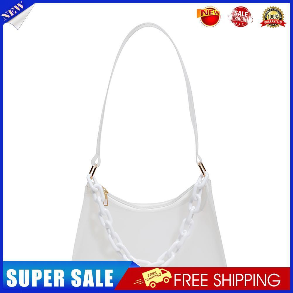 Summer Candy Color Portable Shoulder Bag PVC Chain Underarm Bag (White)