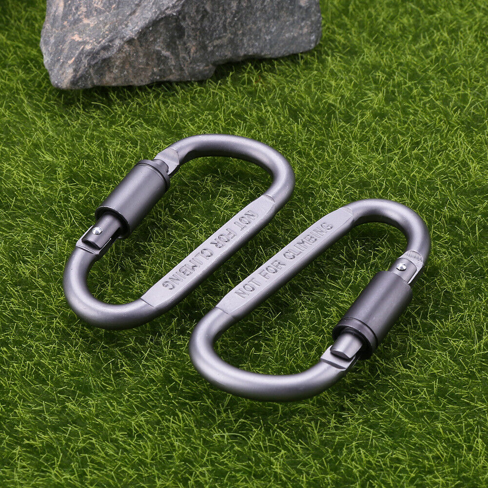 2Pcs Screw Lock D-Shaped Carabiner Hook Keyring Clip Camping Outdoor Sports