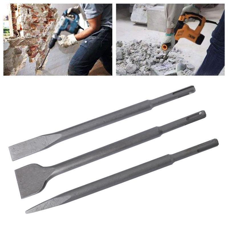 3x SDS Plus Round Handle Pointed Chisel Set Hammer Drills Concrete Wall Drilling