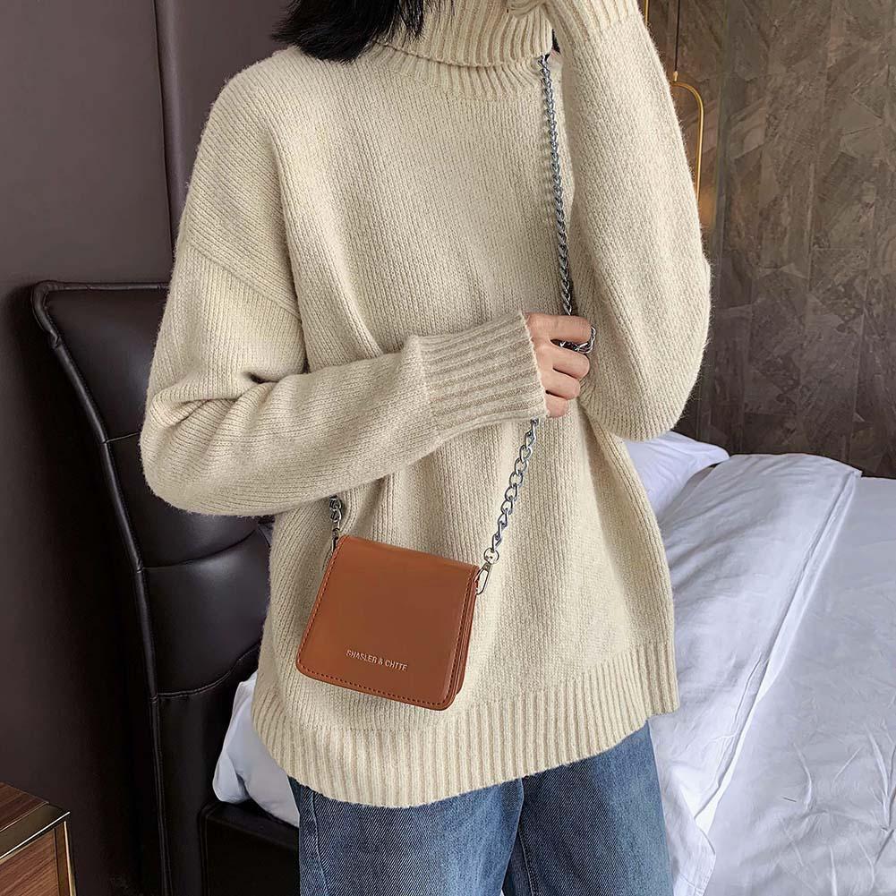 Fashion Mini Women Messenger Bag PU Leather Shoulder Chain Handbag (Brown)