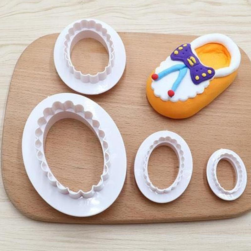 4pcs/set Oval Cookies Cutter Pastry Tool Plastic Fondant Cake Mold Decorating