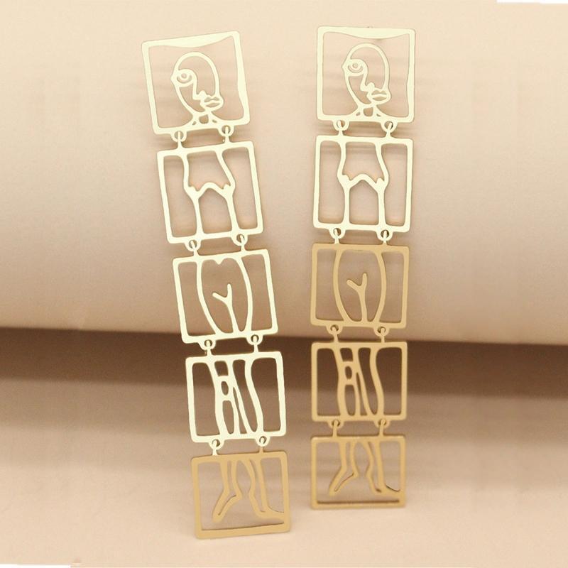 Human Face Shaped Earrings Geometric Hollow Out Face Body Shaped Earrings Dangle