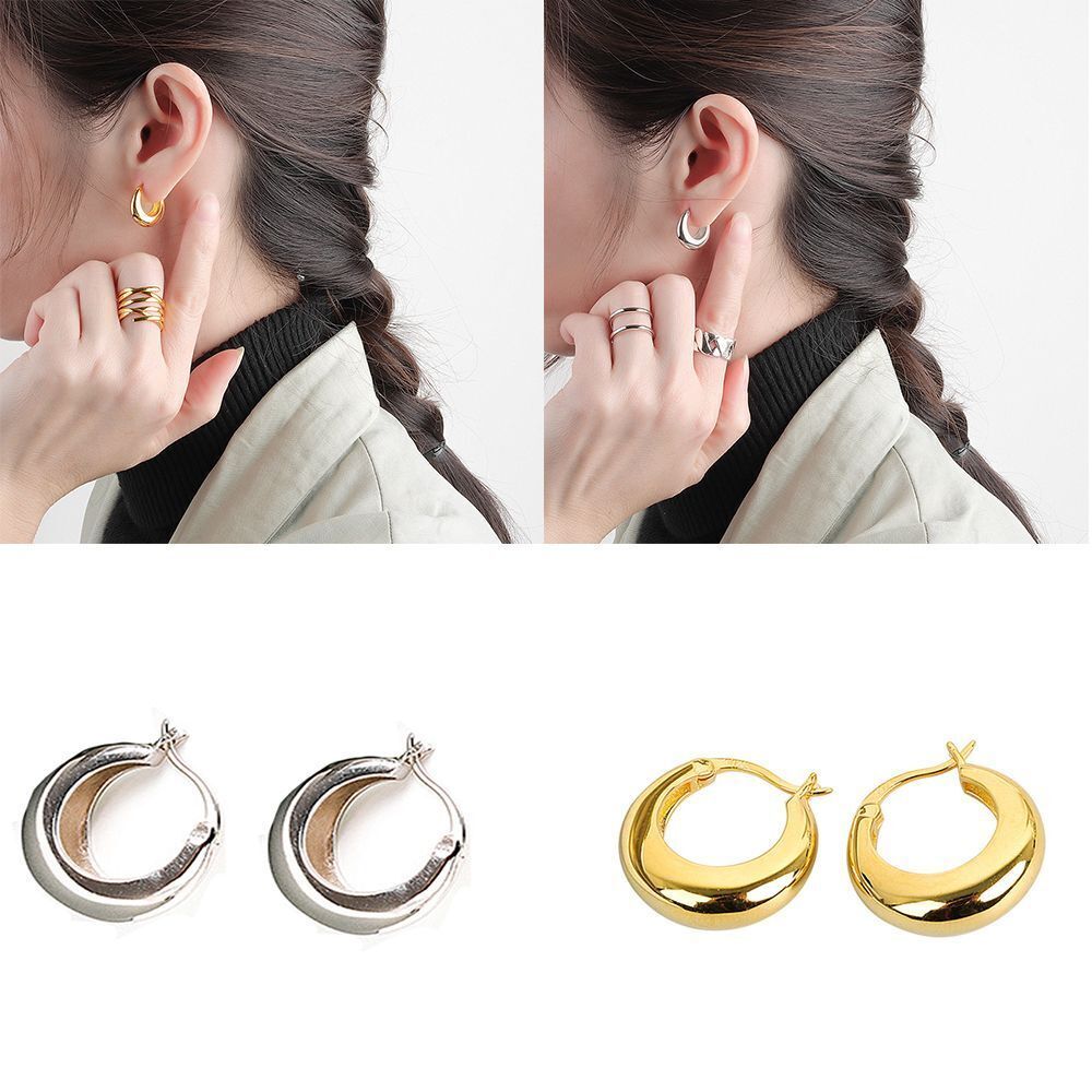 2 Pairs Circle Chunky Classic Hoop Accessories Jewelry Circl Hoops Earring