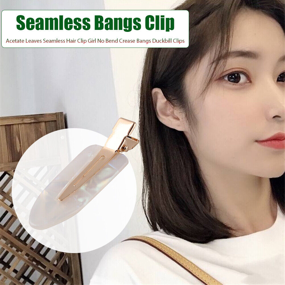 Acetate Leaves Seamless Hair Clip Girls No Bend Crease Bangs Clips (White)