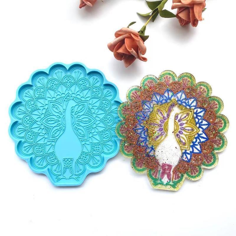 Peacock Shape Crystal Coaster DIY Craft Mold Plaster Soap Casting Epoxy Mould