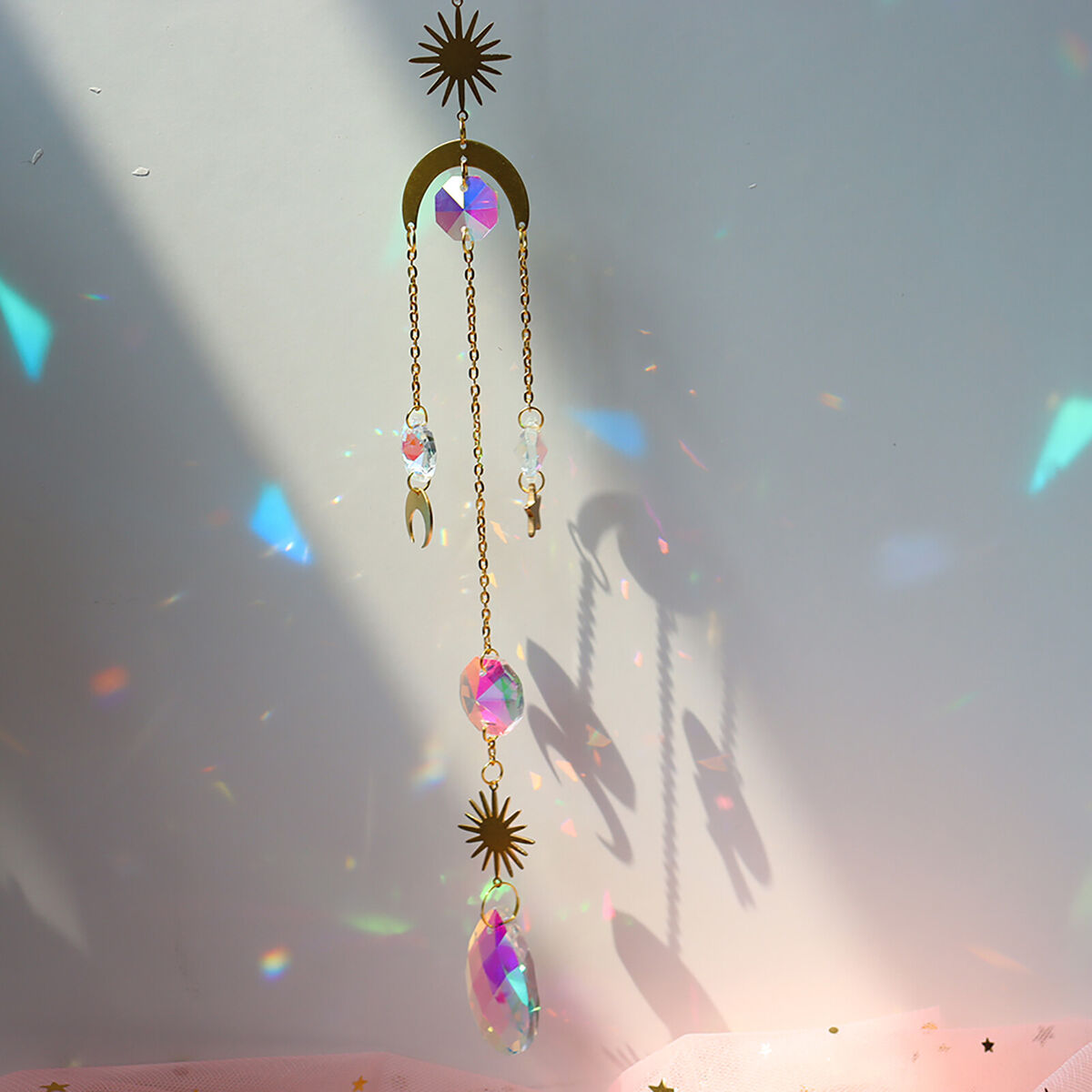 Crystal Ornaments - 4 Pieces Hanging Drop Ornaments Sets Decoration - Moon