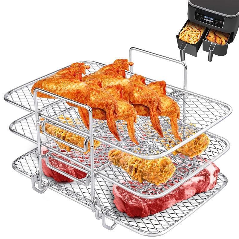 Three-tier Grill Steaming Rack Food Safe Stainless Steel Material Air Fryer Tool