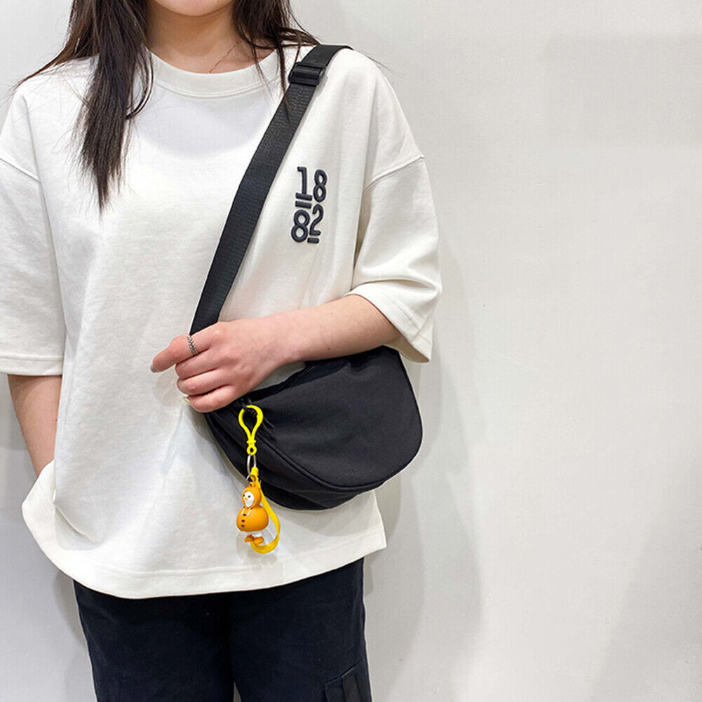 Lady Dumpling Shape Crossbody Bag Pure Canvas Portable Shoulder Bag (Black)