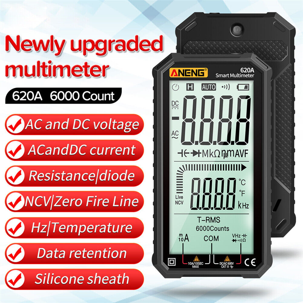 ANENG 620A 6000 Counts NCV Auto Rang Digital Multimeter for AC DC (Black)