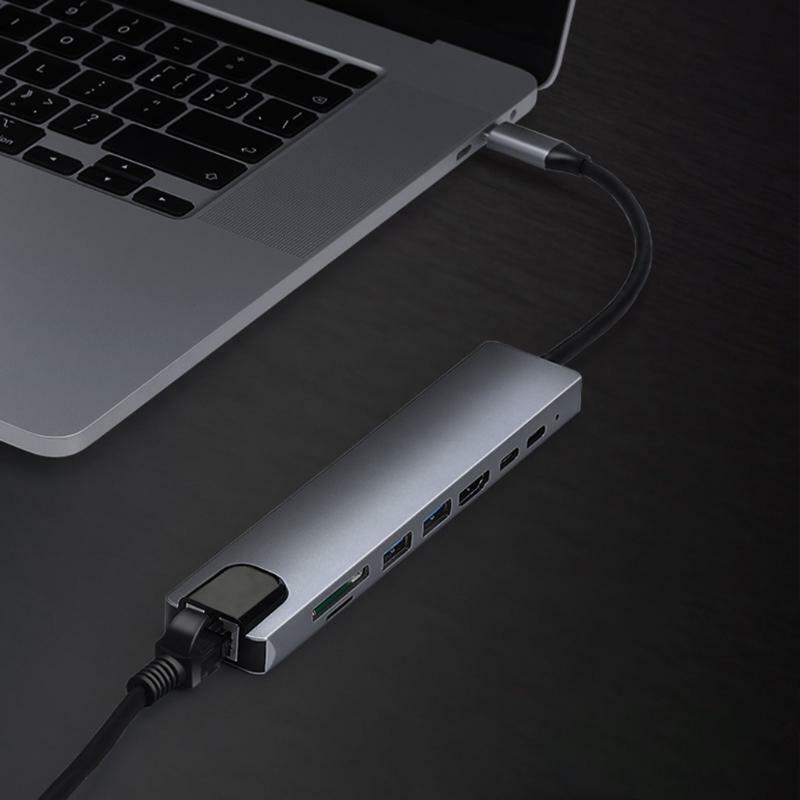 8-in-1 Type C Hub Laptop Computer Peripheral Docking Station USB Adapter