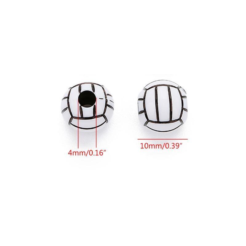 100 Pcs/Set White 12mm Volleyball Round Bead Sport Spacer Beads for DIY Bracelet