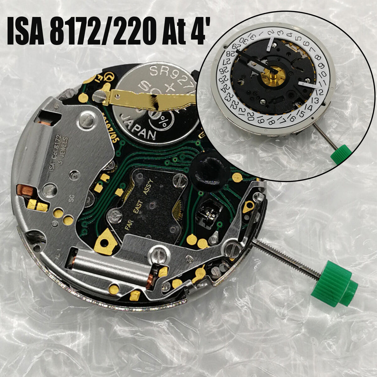 Quartz Watch Movement Date at 4' with Attached Stem Battery Repair For ISA 8172