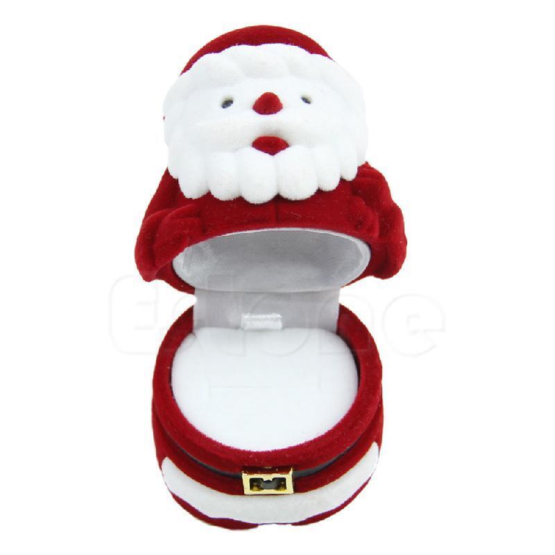 Sweet Santa Claus Ring Earring Ear Stud Storage Case Jewellery Container Box Red