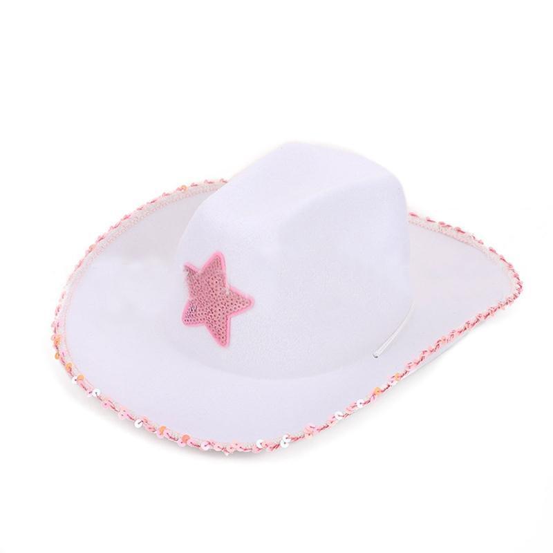 Modern White Cowgirl Hat White Felt Cap Western Style w/Wide Brim Rope Comfort