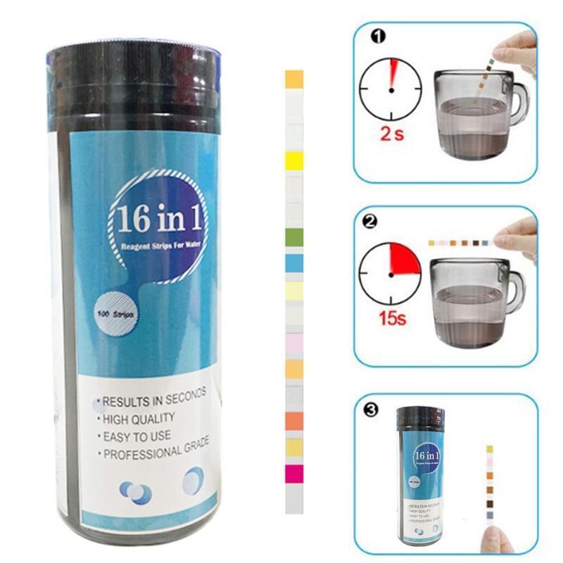 100 Pcs Water Test Strips 16-in-1 Aquarium Water Quality Test Strips for Check