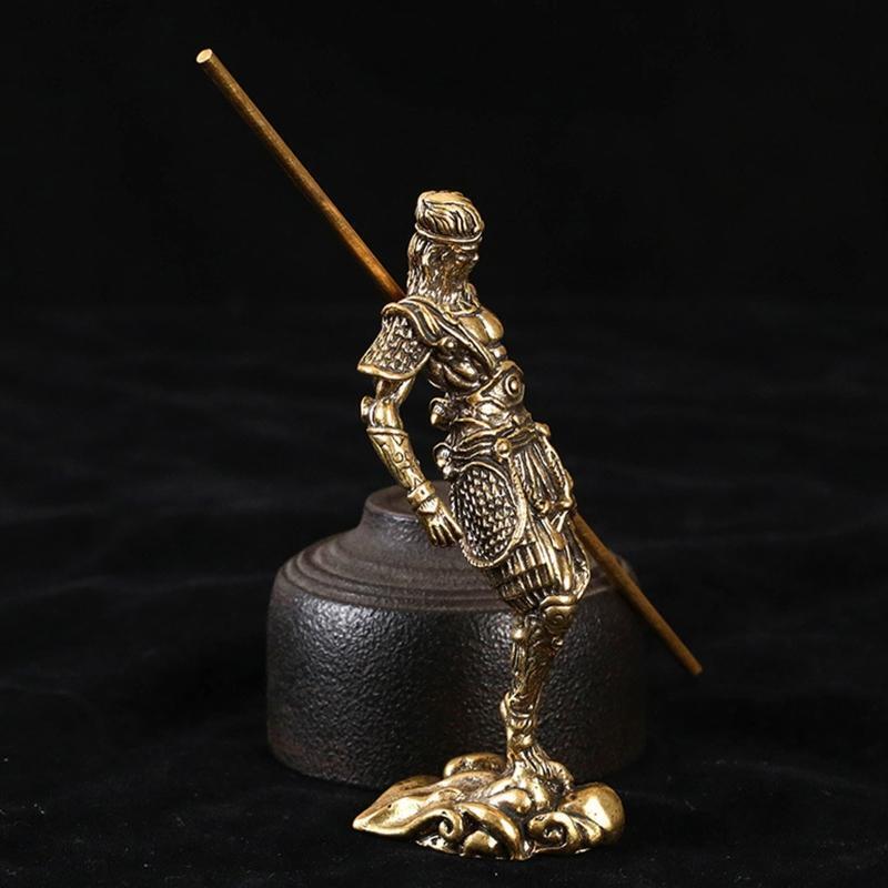 Brass Monkey King Statue Chinese Tradition Ancient Home Bedroom Book Room Decor