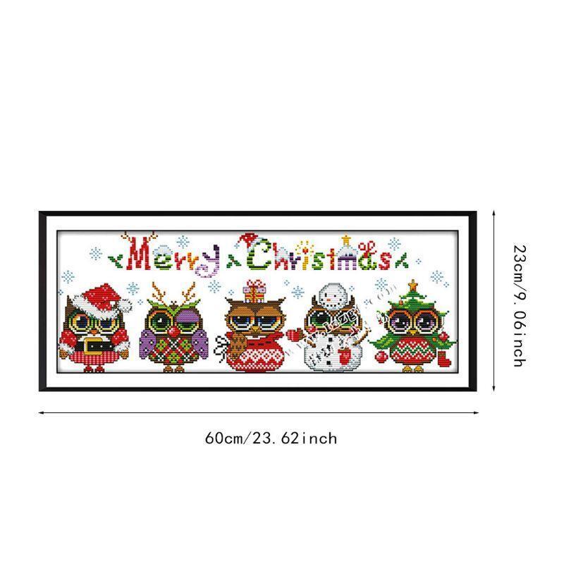 Merry Christmas Owl DIY Handmade Needlework Counted 11CT Printed Canvas Cross
