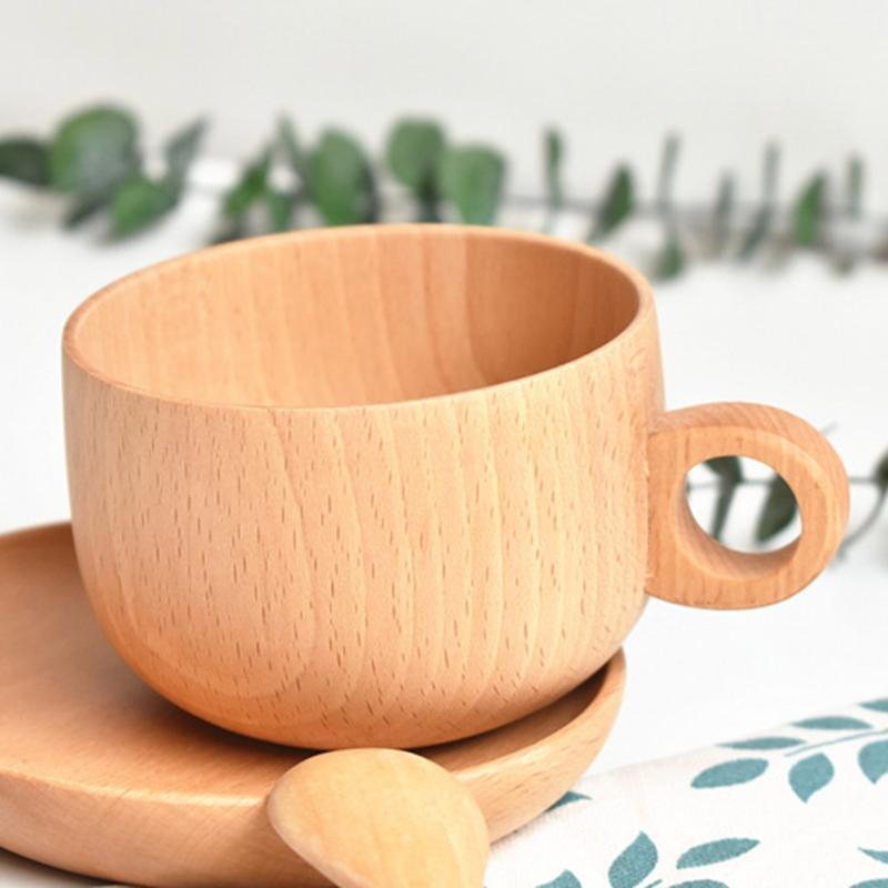 Log Color Natural Wood Coffee Tea Cups Beer Juice Milk Mugs Beech Material